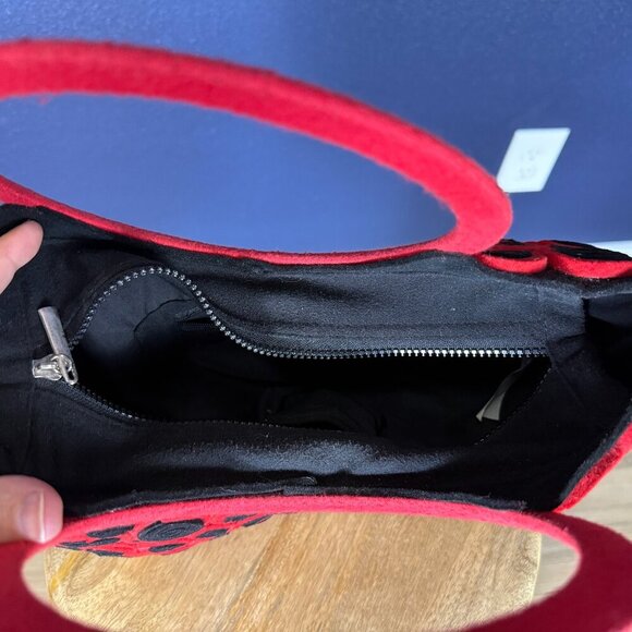 UNIQUE Peruvian PAYA red and black felt top handle bag - Picture 6 of 10